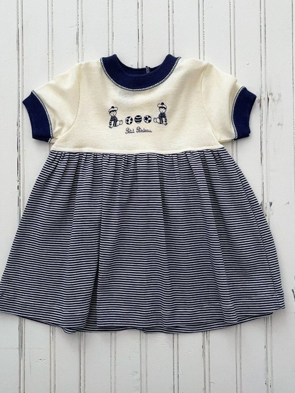Petit Bateau Dress: Blue Stripe, Size 12 Months, New Vintage Baby Girl Clothes